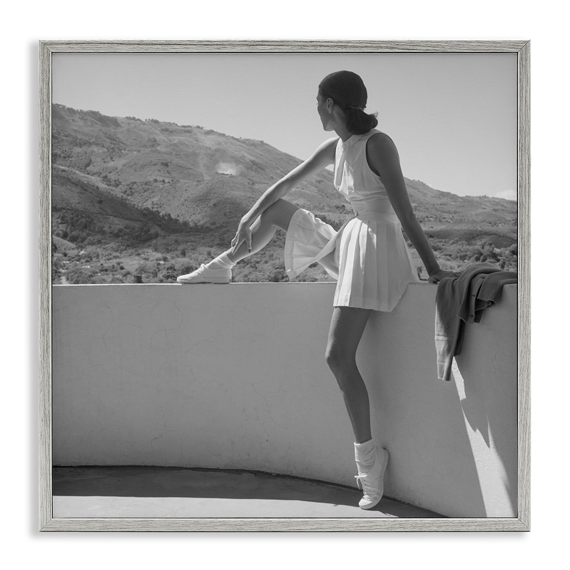 Stupell Industries Farmhouse Gray (Textured) Serene Mountain Tennis Portrait, 24 X 24 Inch Framed Giclée Print