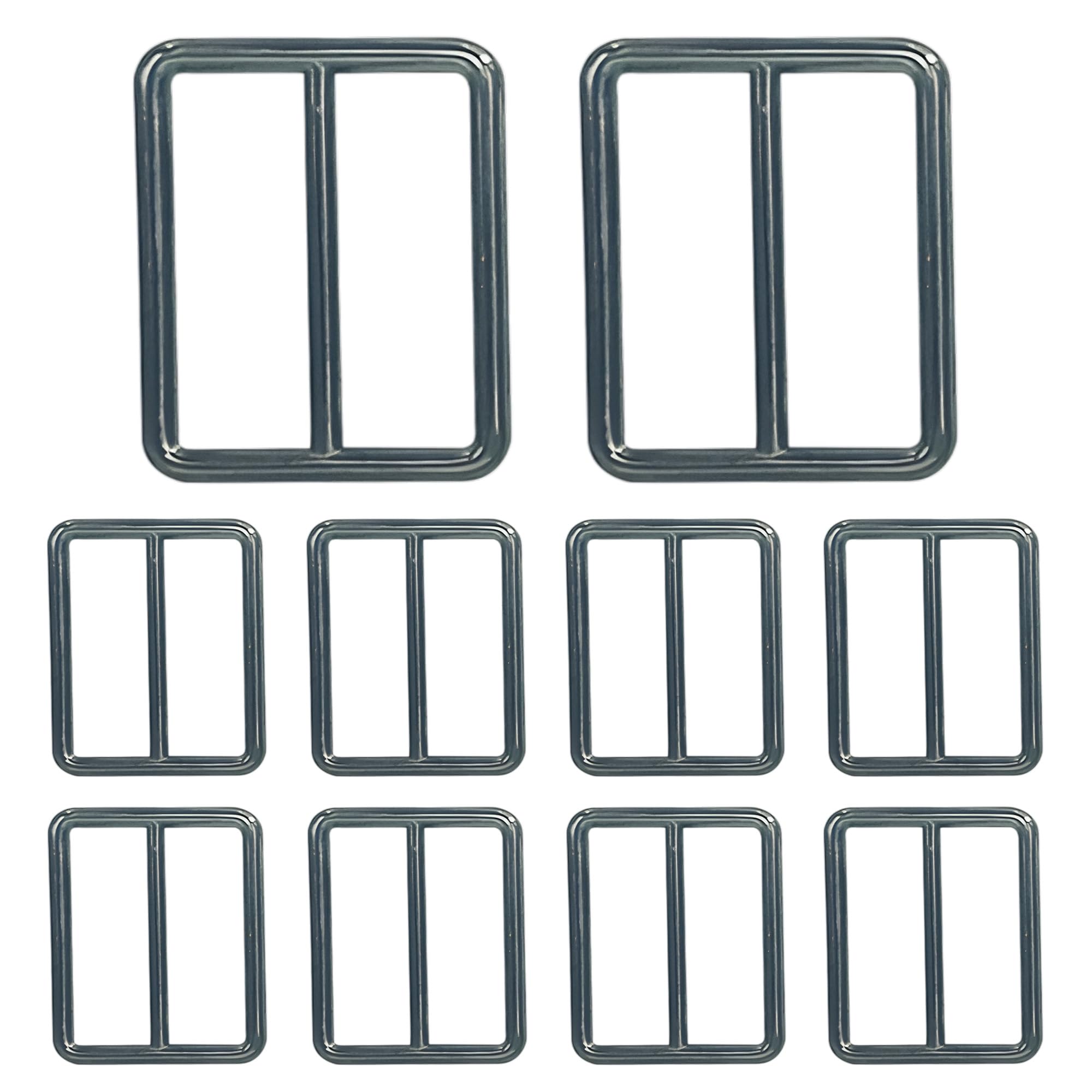Trimming Shop 50mm Gunmetal Tri - Glide Rectangular Slider Buckle - 10pcs