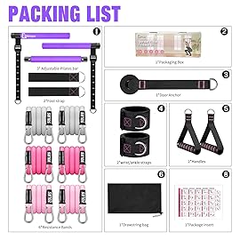 Pilates Bar Kit with Resistance Bands, Upgraded 3-Section with Stackable Bands Workout Equipment for Legs,Hip,Waist and Arm Full Body Workouts Pilates (Purple (Upgraded 20/30/50lbs)