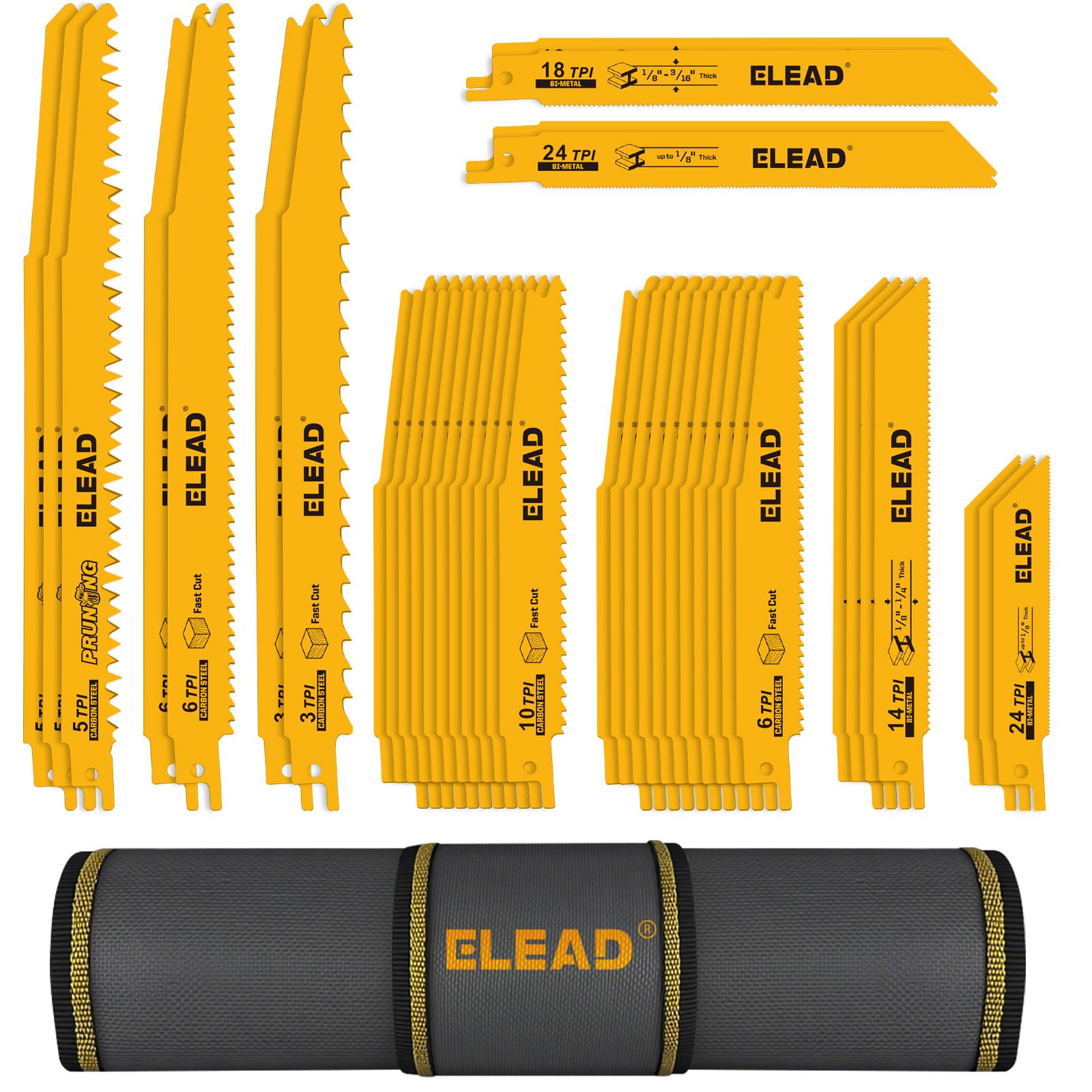 40-Piece Bi-Metal Reciprocating Saw Blade Set, Premium 4 & 6 & 9 Inch Wood & Metal Cutting Saw Blades with Storage Pouch, Long-Lasting Pruning Blades