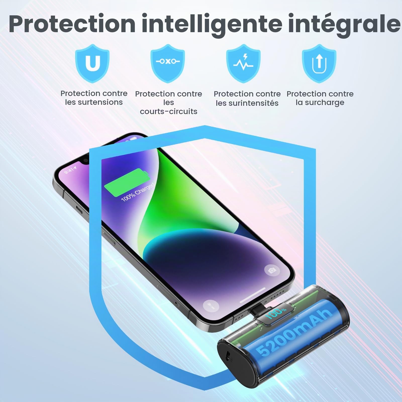 Mini Batterie Externe pour iPhone 5200mAh, Power Bank 20W PD Charge Rapide Chargeur Externe avec Écran LCD, Petit Batterie Portable Compatible avec iPohone 14/13/12/11/XR/X/8/SE