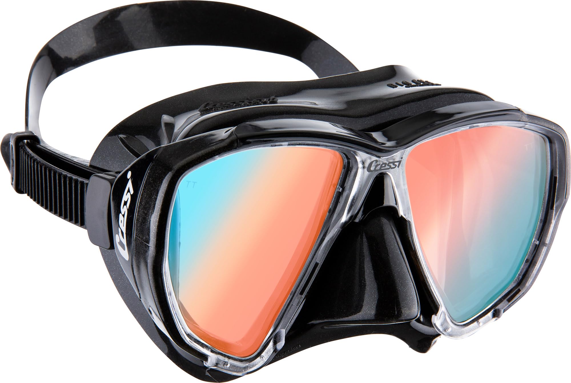 CRESSI Big Eyes Mask Black/Black 380 UV Bluee/Orange Lenses - Single Big Eyes Mask for Diving and Snorkelling, Black/Black 380 UV Bluee/Orange Lenses, One Size, Adults