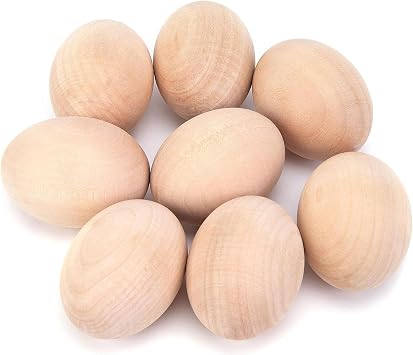 DomeStarn Fake Eggs, 8 PCS, Wooden, Unfinished | for Chicken Nesting, DIY Project, Decorating, Paintable, Farmhouse Decor, Pretend Kitchen Accessories