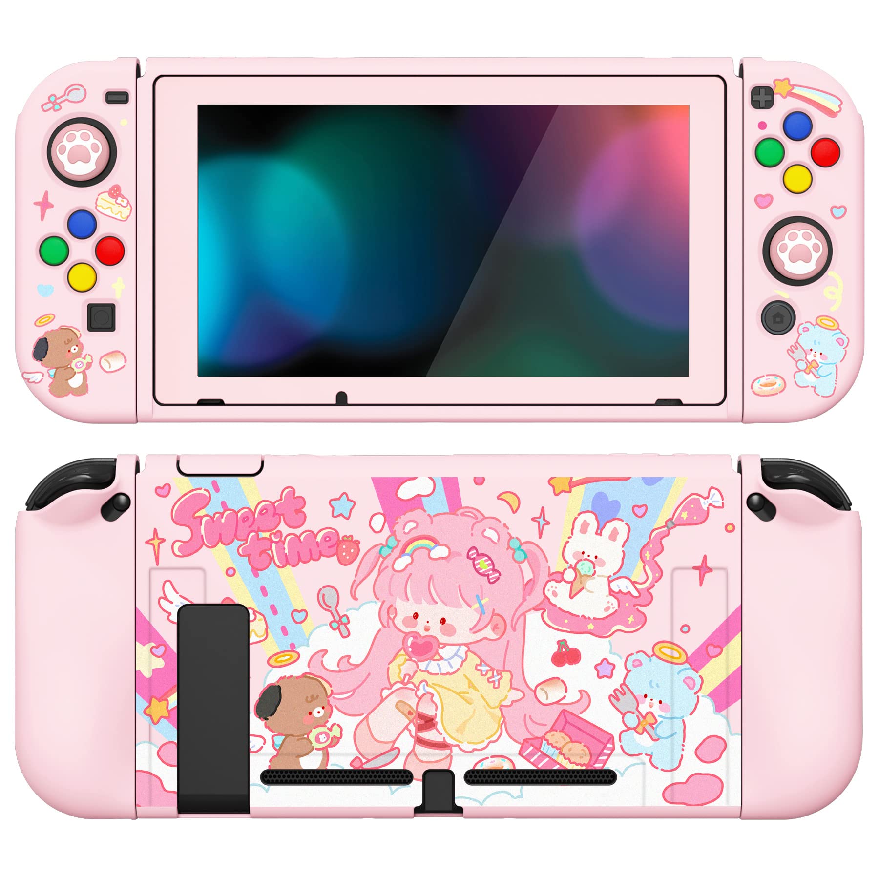 playvital ZealProtect Soft Protective Case for Nintendo Switch, Flexible Cover Protector for Switch with Tempered Glass Screen Protector & Thumb Grips & ABXY Direction Button Caps - Donut Odyssey — view 48