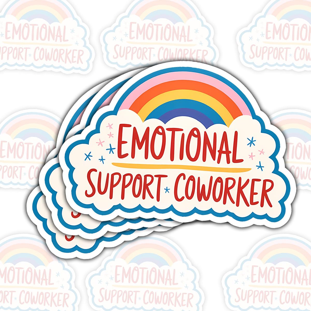 Photo 1 of (3 Pcs) Emotional Support Coworker Sticker Cute Rainbow Office Humor Decal Waterproof Vinyl for Laptop, Tumbler, Phone Case – Funny Gift for Friends or Work Besties - 3 Inch