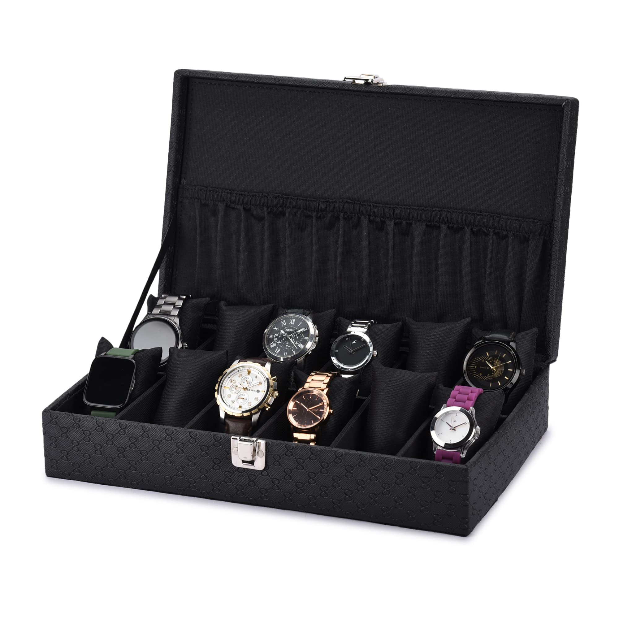 THE RUNNER Glossy Watch Box organizer Holder in Black Designer watch case box for men & Women Watch Storage Box for 12 Watches (Dark Black) (B0BTH9BNCG) Amazon Price History, Amazon Price Tracker