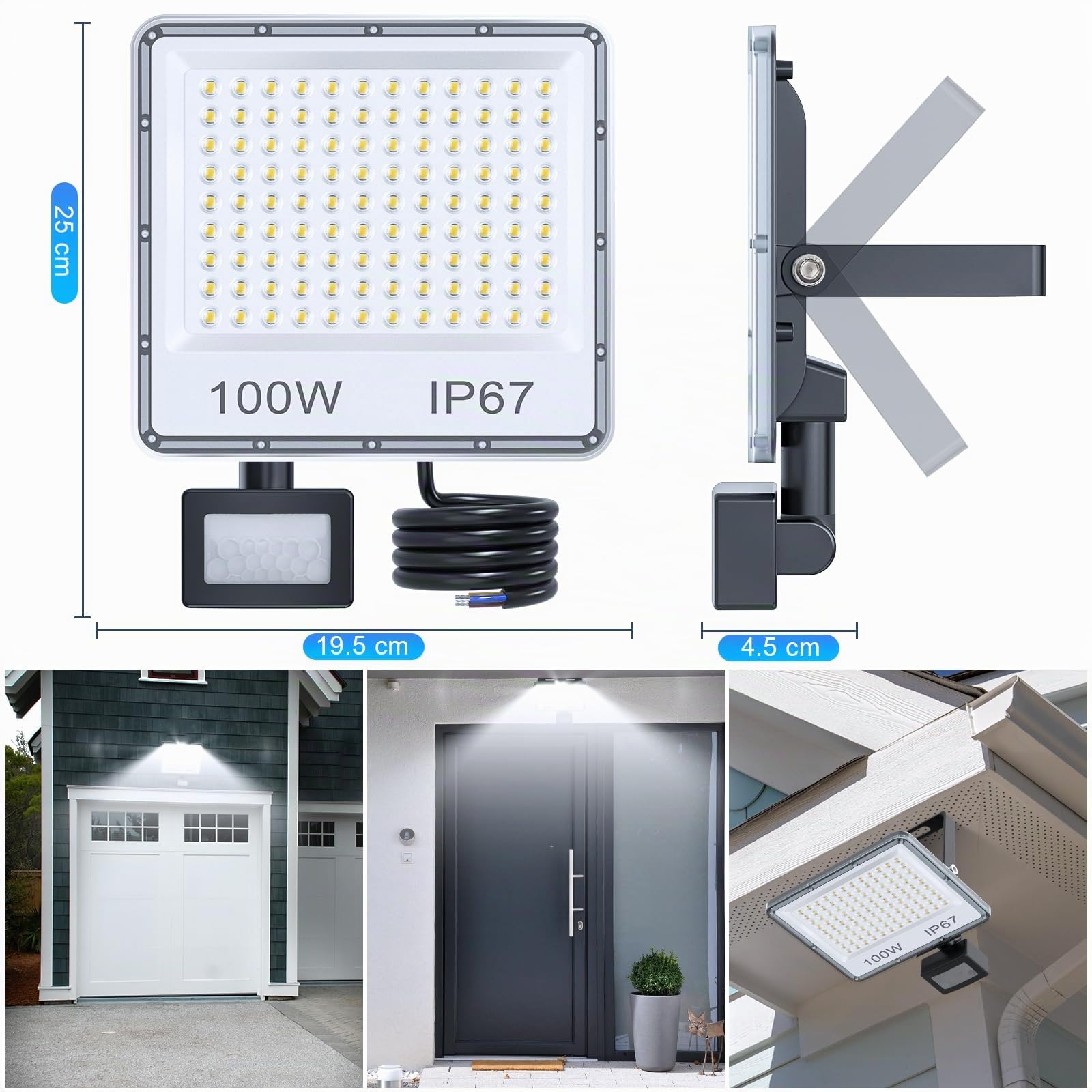 YIQIBRO 100W LED Strahler mit Bewegungsmelder Außen für Garten, 2 Stück | 10000LM LED Scheiwerfer mit Bewegungsmelder,6500K Kaltweiß Aussenstrahler,Außenlampe IP67 Wasserdicht für Lager Garage Keller