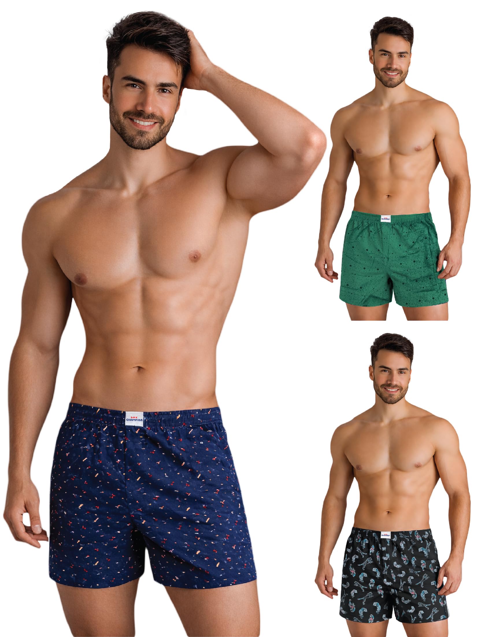 Men's Super Combed Mercerized Cotton Printed Boxer Shorts (Pack of 3) | Comfortable & Breathable for Summers | Dual Side Pockets with Security Zip (Color and Print May Vary)-image-9