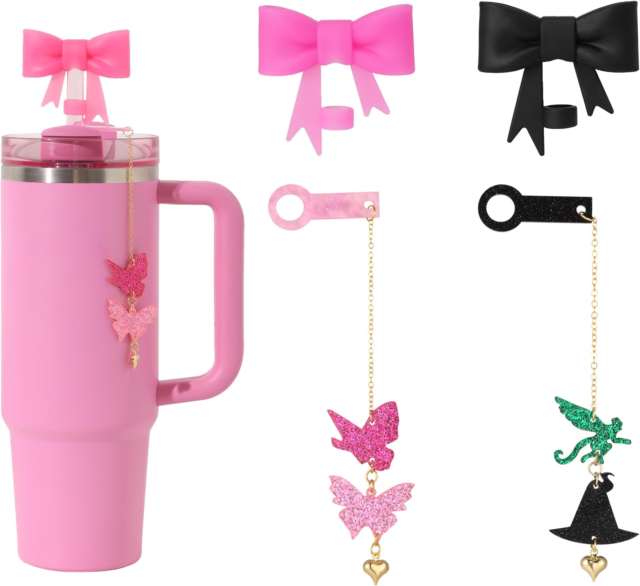 Cup Accessories Set 10mm Flying Monkey Butterfly Straw Charm for 30&40 oz Tumbler with 2pc Bow Straw Cover