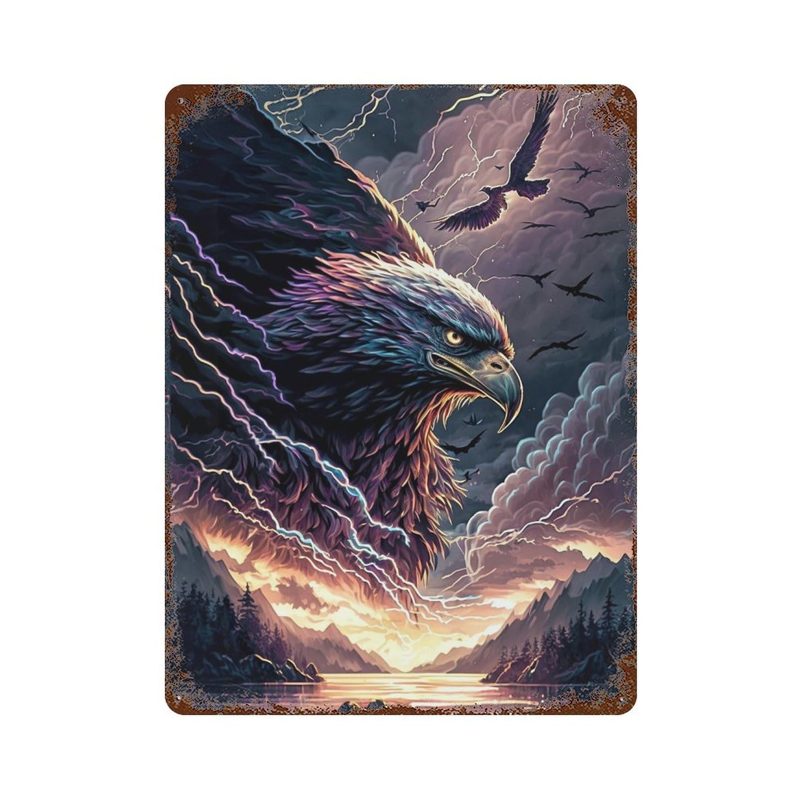 Eagle Stormy Sky Art Print Rusty Metal Tin Sign 15.7"x11.8", Vintage Wall Decor for Garage, Pub Or Kitchen