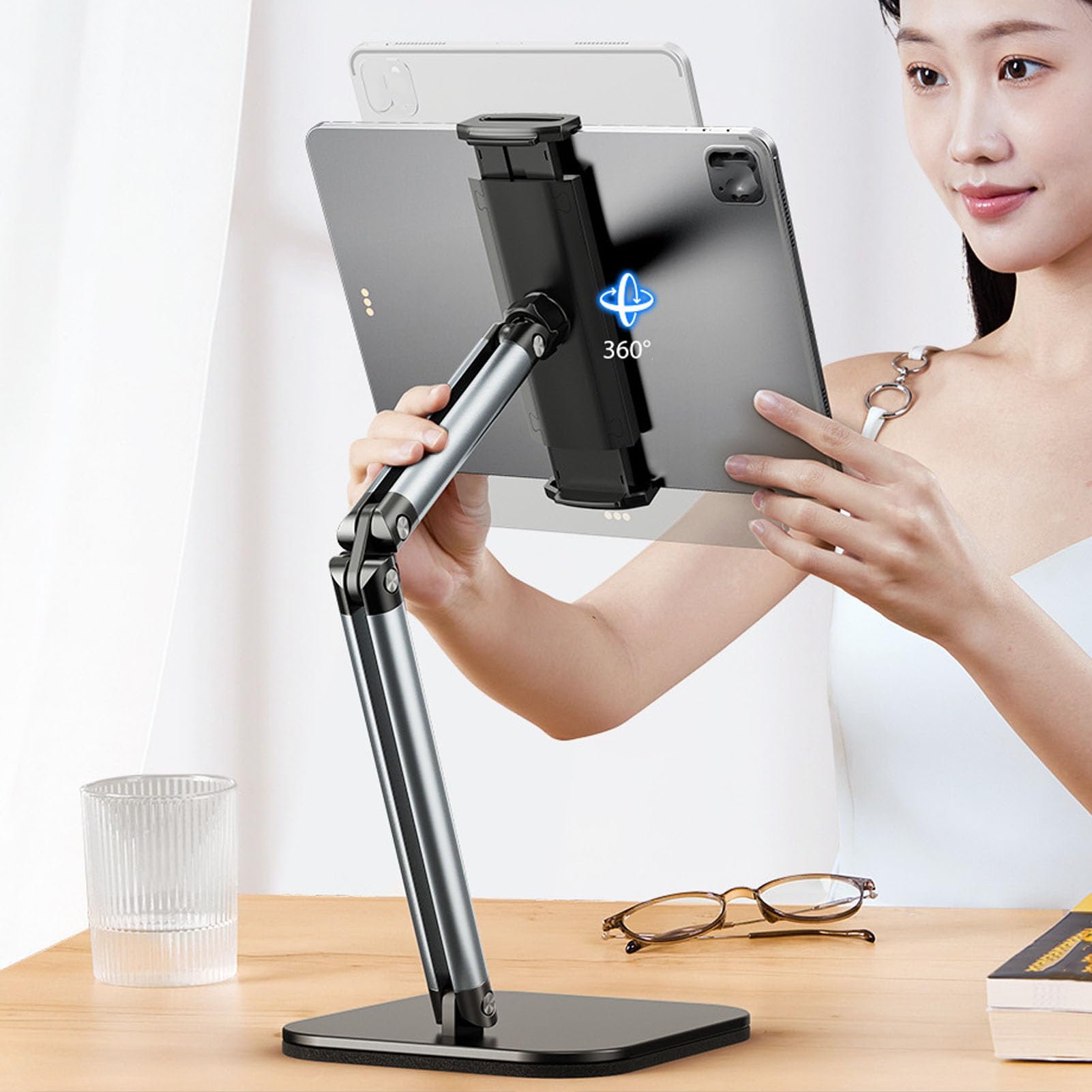 Supporto per Cellulare Compatibile con Telefoni e Tablet con Display da 4,7 a 12,9 Pollici, Supporto per Telefono Pieghevole con Rotazione a 360 Gradi, Altezza Regolabile, per Ufficio,