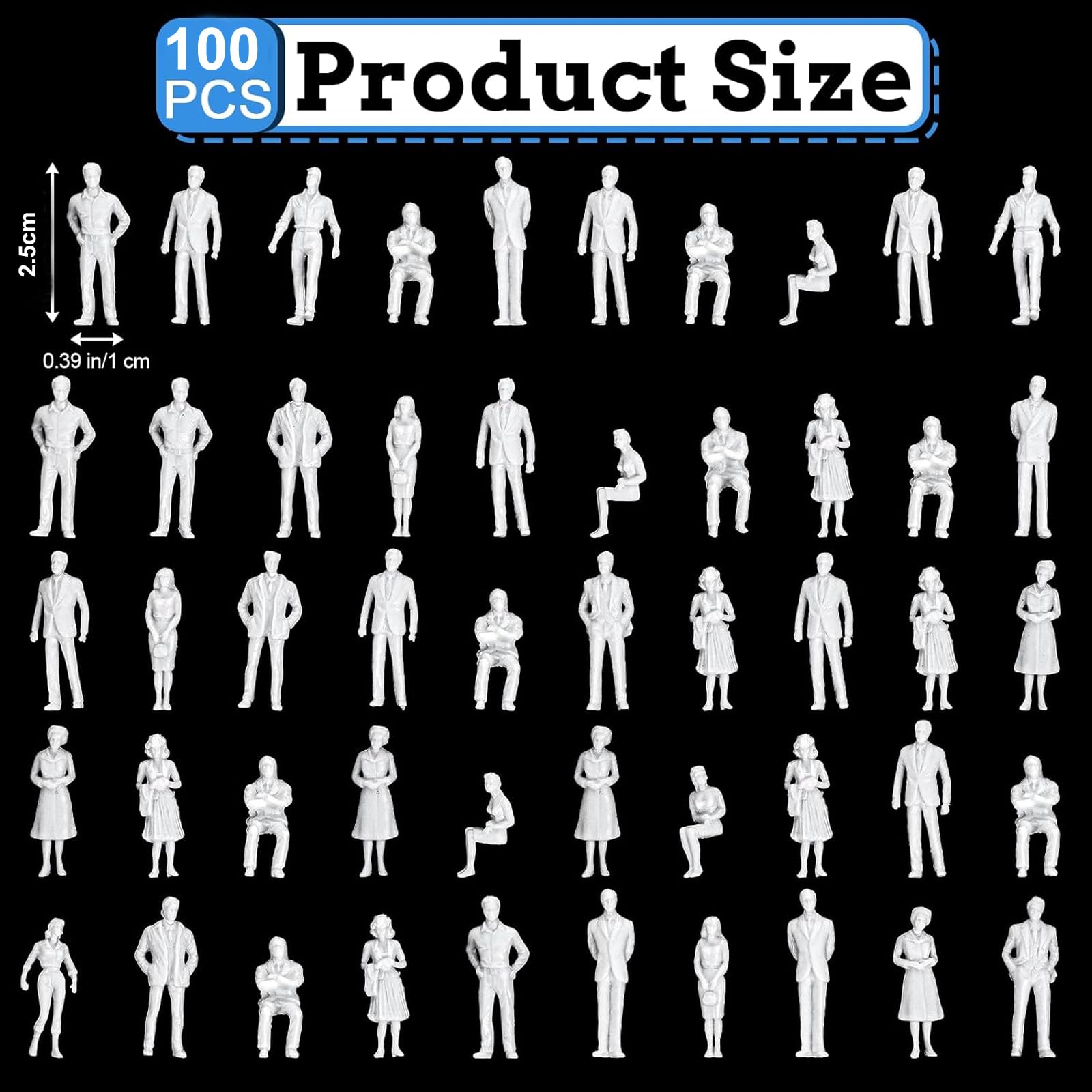 NHCDFA 100PCS 1:75 Miniature Human Figures, Miniature People for Architectural Models, Dollhouse Scenes and Craft Projects, Set of 100 Pieces in 1:75 Scale White Handmade Design