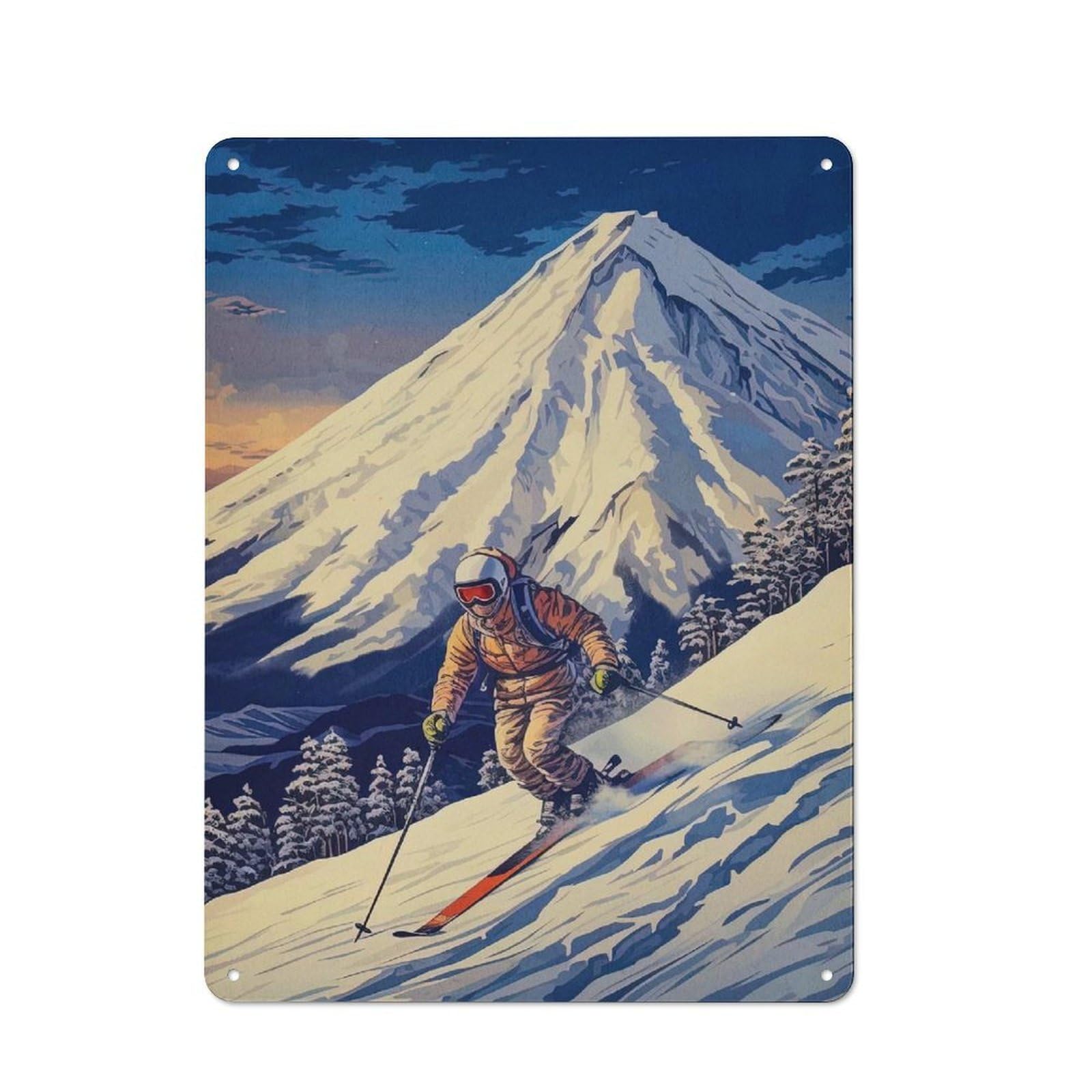 Junmoney Style-21 Metal Plaque 40X30cm With Snowboard Japanese For Hallway Wall, Rustic Decor, A Metal Wall Feature For Hallways And Entrance Areas