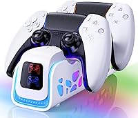 heclynis PS5 Controller Charger Dock for DualSense Edge & Slim - 6 RGB LED Modes, Drop-On Charging Station with Safety Chip