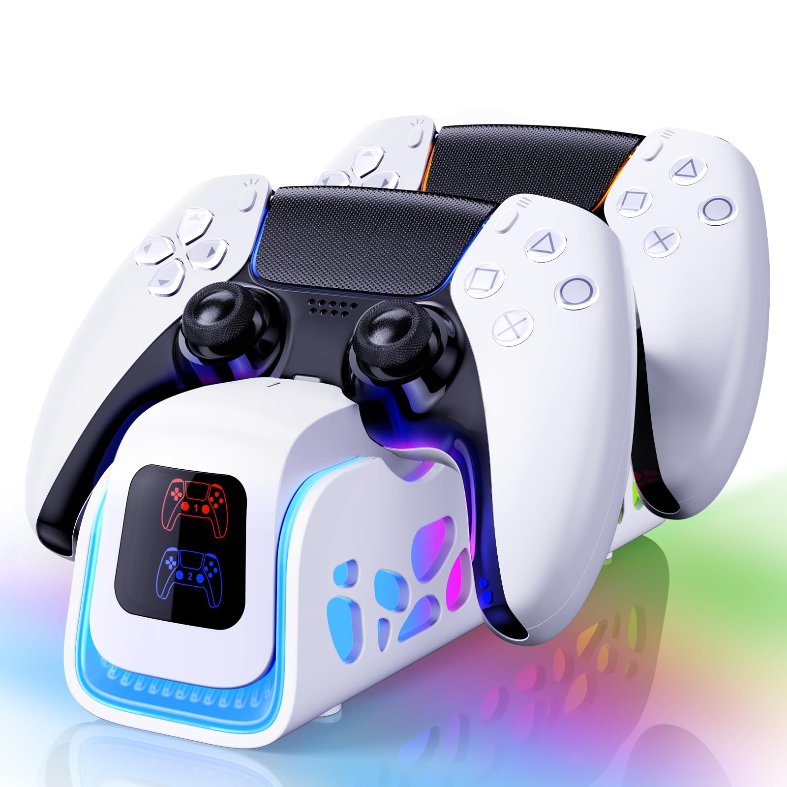 PS5 Controller Charger - Dual-Sensing Edge PS5 Charging Station with 6 LED and RGB Modes Charging Dock is