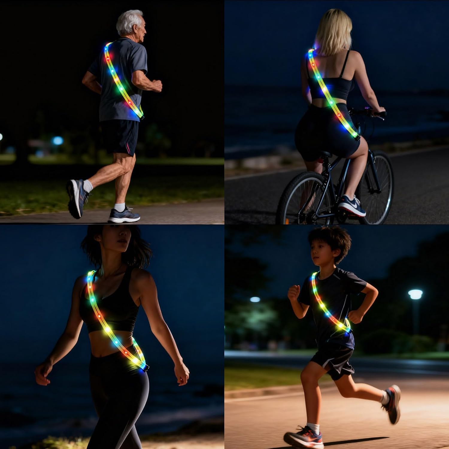 Running Lights for Runners Light Up Vest for Night Walking Neon Vest Shoulder Light Led Belt for Night Safety Wearable Led Lights Reflective Sash
