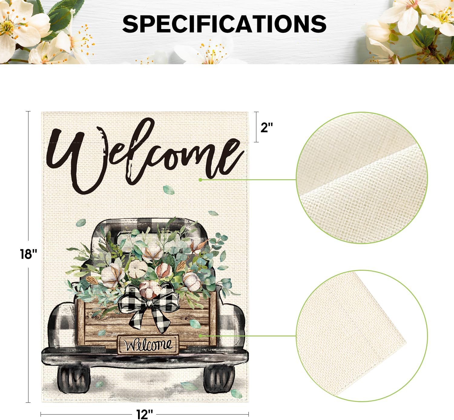 AVOIN colorlife Welcome Spring Truck Garden Flag 12x18 Inch Double Sided, Cotton Rustic Buffalo Plaid Yard Outdoor Flag - Image 5