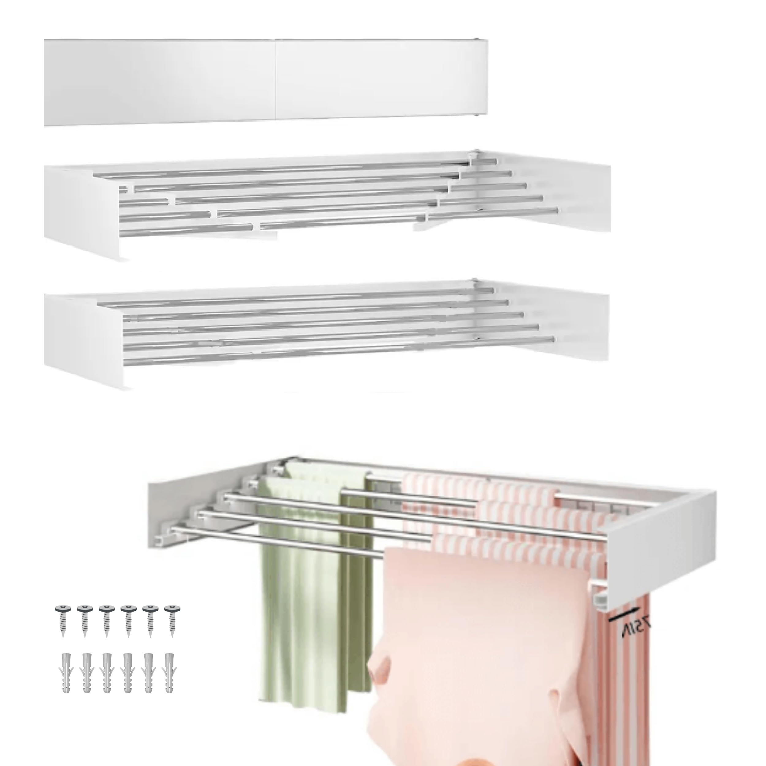 Gloria&Goods Tendederos Plegables de Pared - Tendedero Extensible Pared - Tendederos Exterior e Interior - Tendedero de Aluminio Inoxidable - Tendedero Pared - Capacidad 30kg (Blanco)