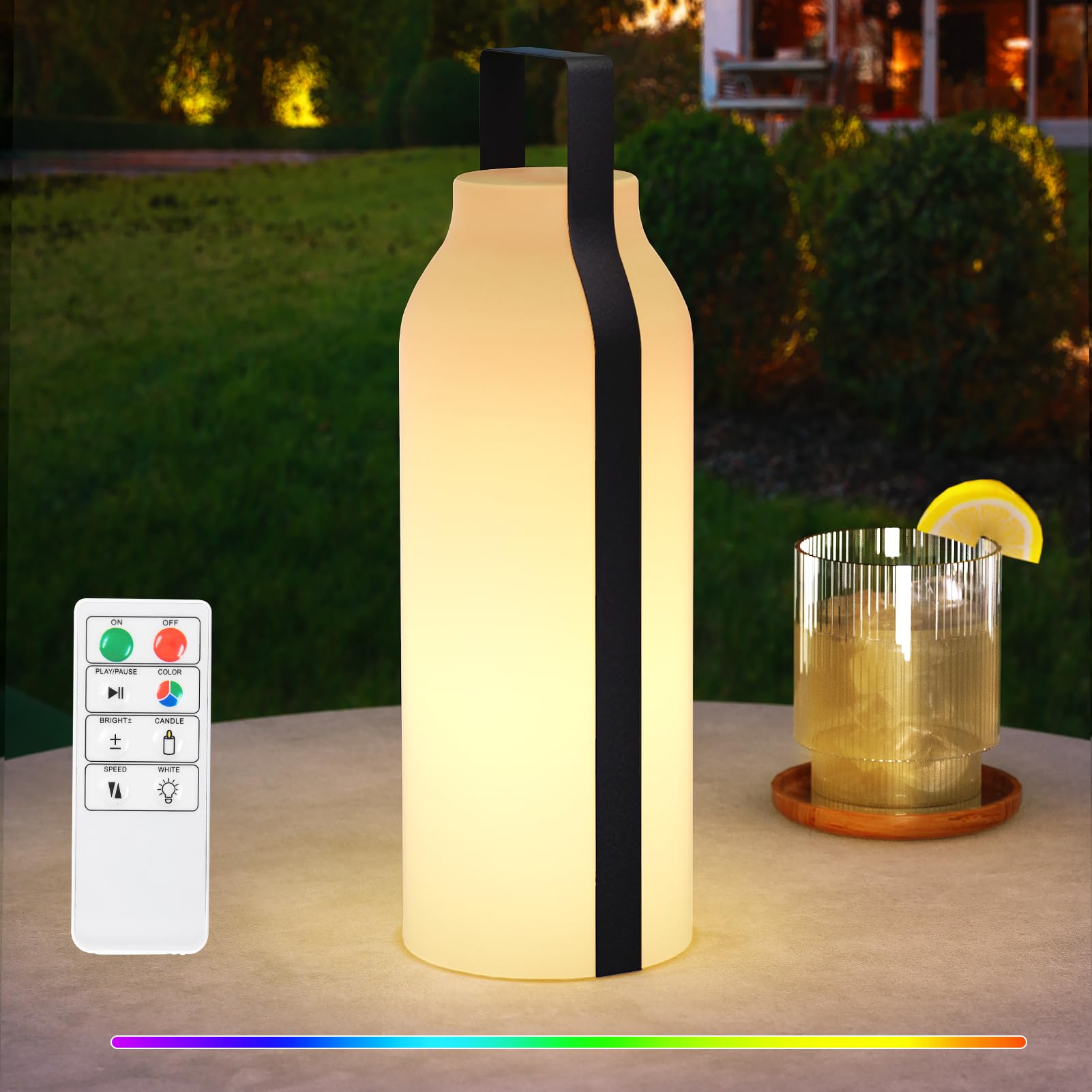 Faroles para exteriores, linterna de camping recargable con impermeabilidad IP44, funciona con pilas, lámpara de mesa inalámbrica portátil con luces RGB para patio, balcón y jardín