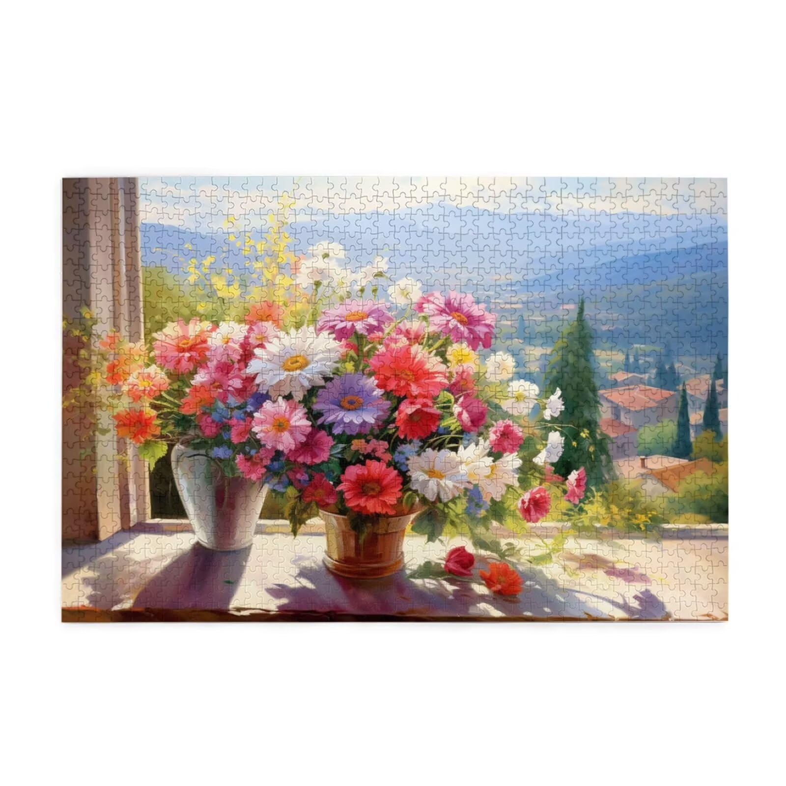 Puzzle 2000 Teile, Puzzle Erwachsene, Holzpuzzle Blume Impossible Jigsaw, Clevere Rätsel, HD Farbe Jigsaw mit Geschenkbox Verpackung for Room Decor, Geschenke für Frauen Fensterbank 100x70cm p-1647