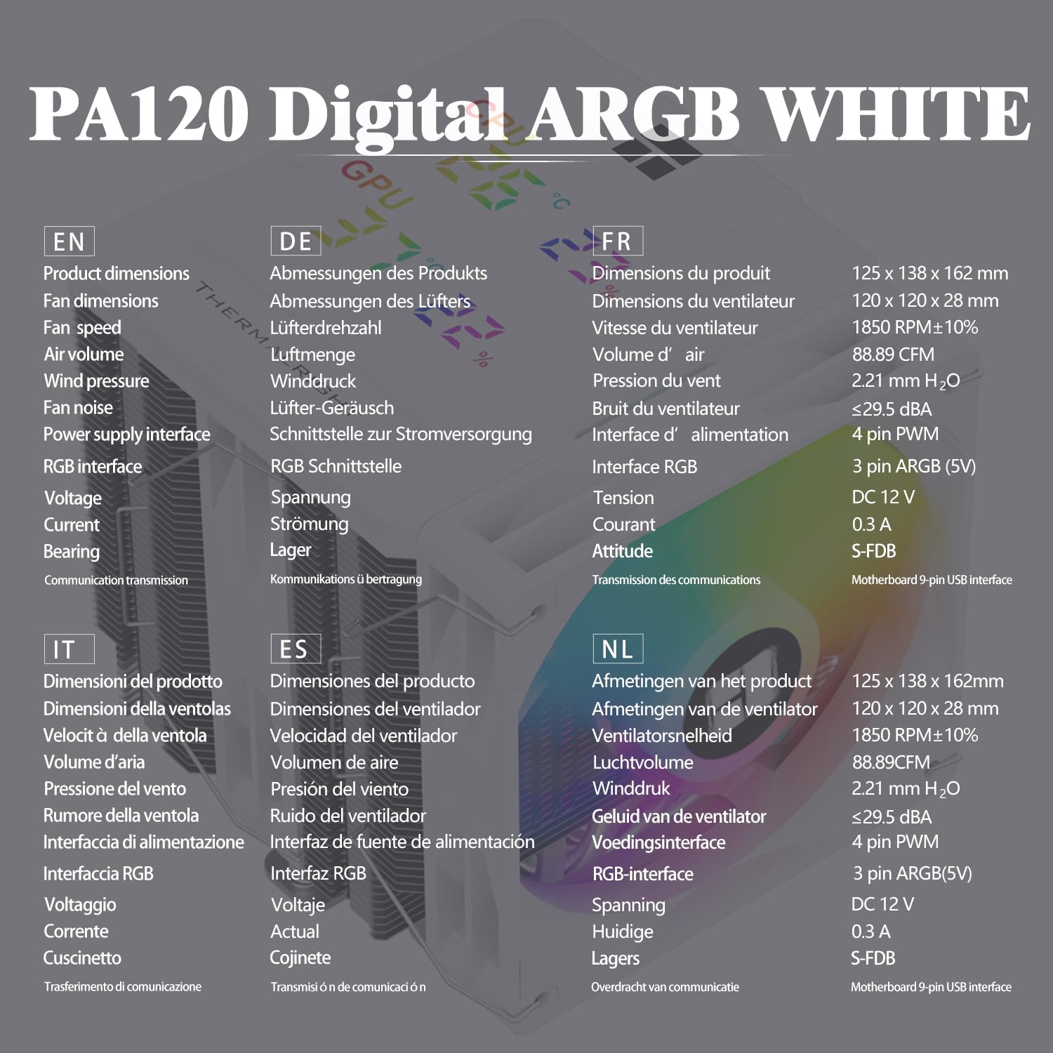 TR-Thermalright Peerless Assassin 120 Digital ARGB Blanco Enfriador de CPU, Doble Torre con 6 Heatpipes, Ventiladores Dual PWM de 1850RPM, Panel de Visualización Digital en la Cubierta Superior