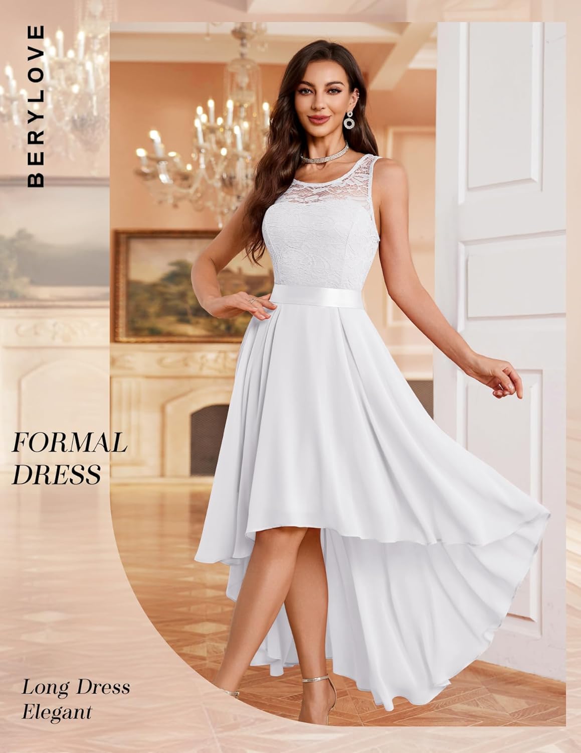 BeryLove Sequin Wedding Guest Formal Cocktail Dresses Prom Party Lace High Low Bridesmaid Elegant Dress - Image 4