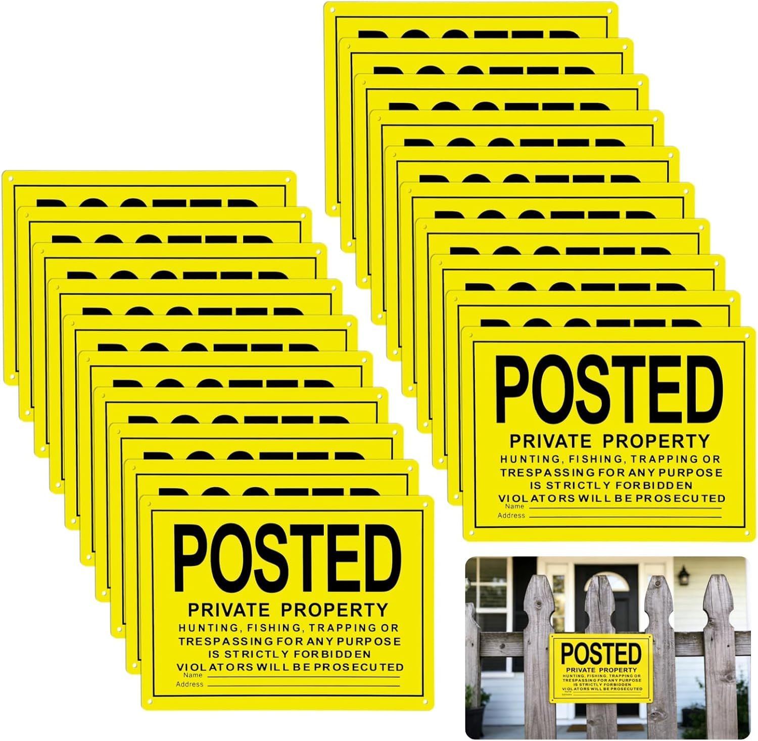20 PCS No Trespassing Sign,10'' x 7'' Reflective Aluminum Posted Sign, Private Property No Hunting Sign, High-Visibility Yellow Warning Sign, UV Coated Outdoor Sign, 4 Corner Holes
