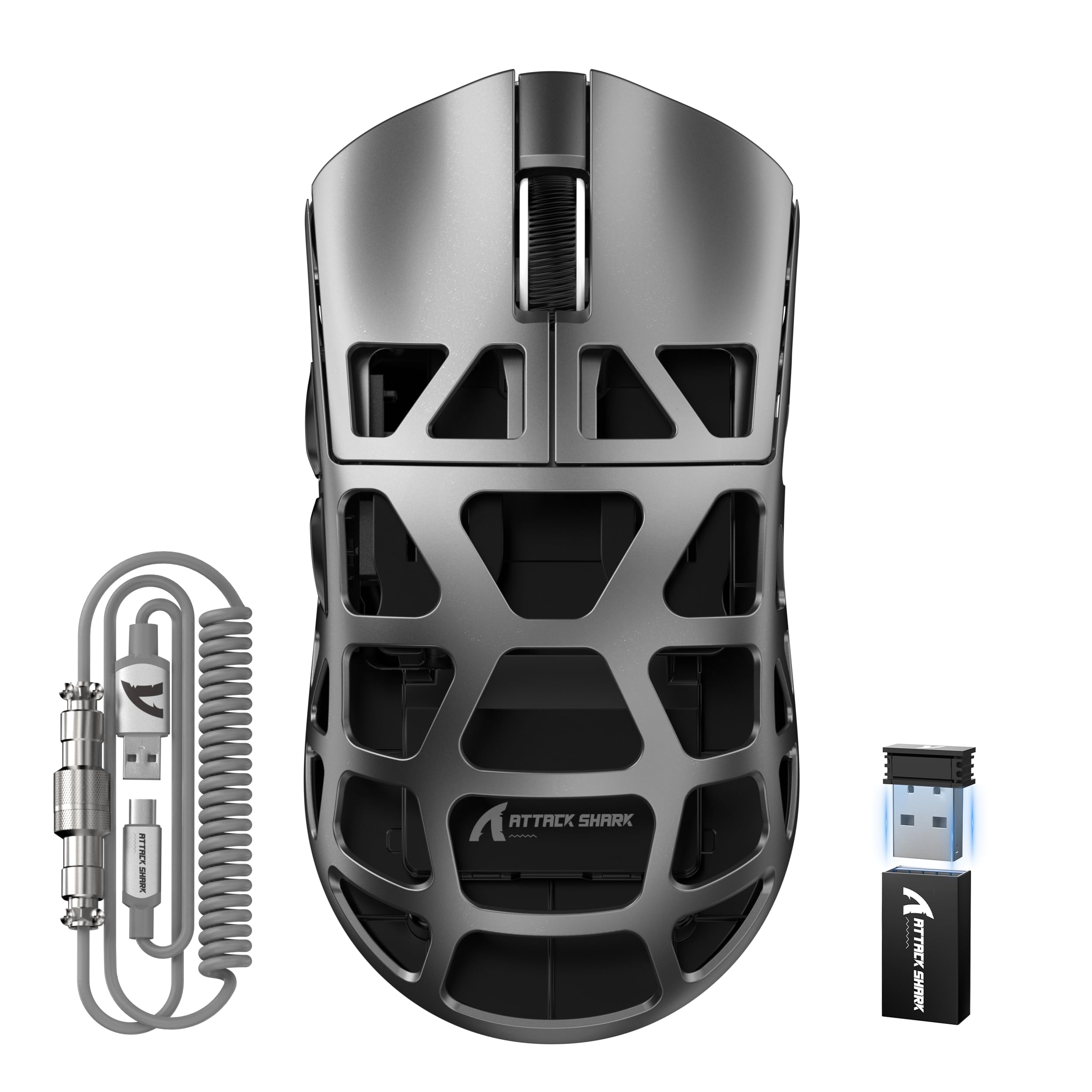ATTACK SHARK R3PRO 46g SUPERLIGHT Magnesium Alloy Mouse, 8000Hz Wireless Polling Rate, 26000DPI, 2.4G/BT/Wired Gaming Mouse, PixArt PAW3395 Sensor, Programmable Mice with Coiled Cable, PC/Mac, Grey