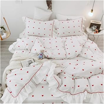 Luxury Princess Style Cotton Bedding Set Ruffles Duvet Cover Black Dot Flat Pillowcases 4pcs Bed Four Pieces SetB,Queen Size 4pcs