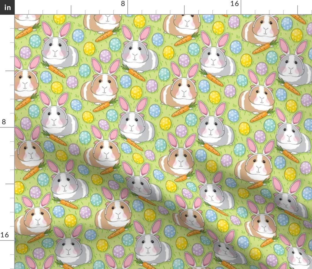 Spoonflower Fabric - Bunny Guinea Pigs Eggs Green Pig Bunnies Rabbit Cute Spring Animal Printed on Cotton Poplin Fabric by The Yard - Sewing Shirting Quilting Dresses Apparel Crafts