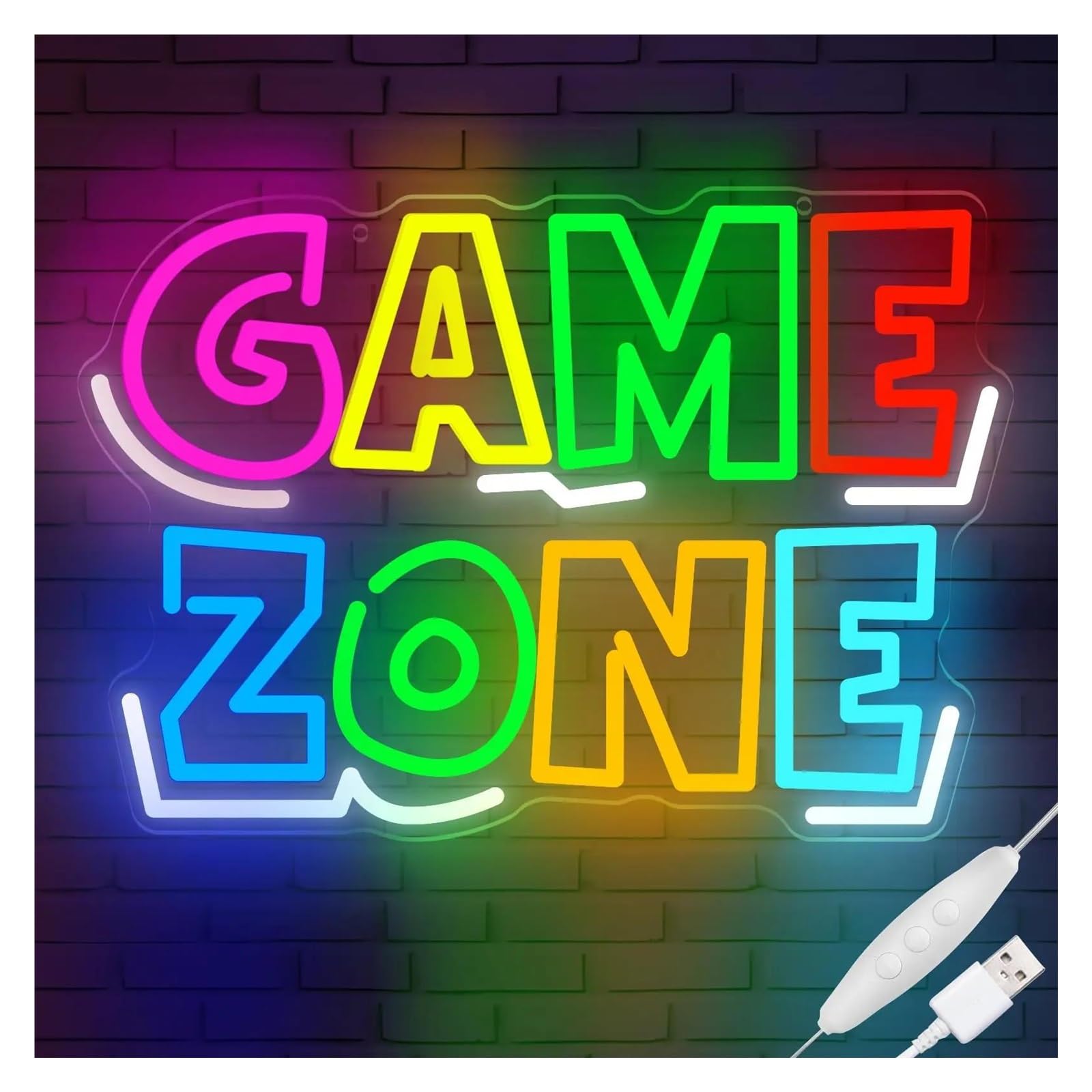 RONGCH Hanging Art Signs Neon Sign Game Zone Dimmable for Teens, Boys, Kids Gaming Room Party Pub Wall Decor 38x26.5cm