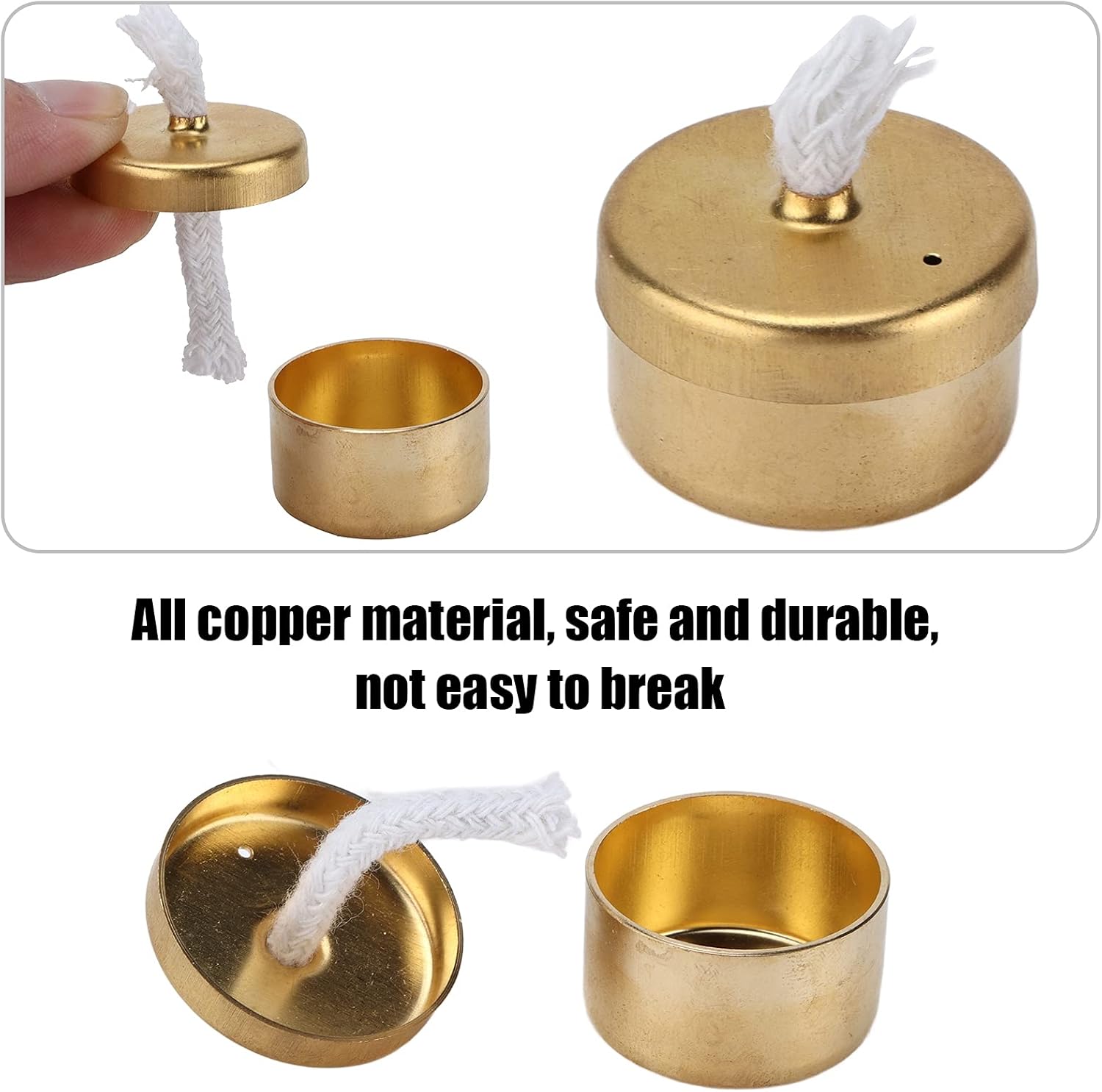 Disassembled view of the copper lamp showing the body and wick assembly