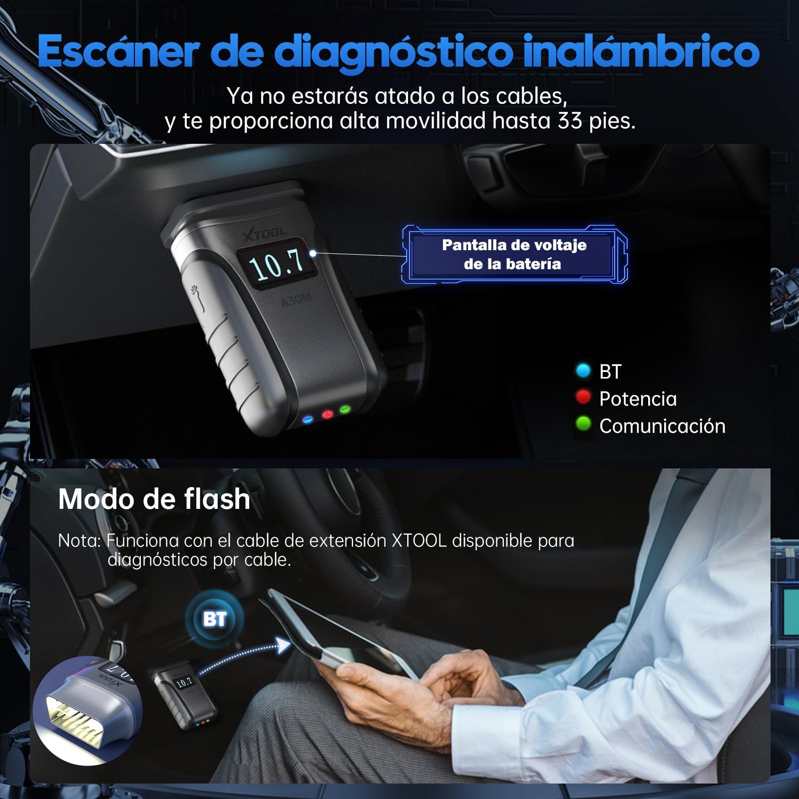 XTOOL Anyscan A30M OBD2 Diagnosis Español, diagnosis coche multimarca, 26 Servicios, Prueba Activa, Todos los Sistemas Diagnosis, OBD Diagnosis para Android e iOS, FCA/CANFD, Actualizaciones Gratuitas