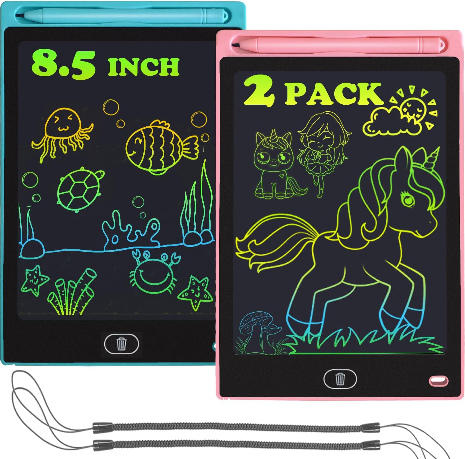 LCD Writing Tablet Colorful Screen Rechargeable Doodle Board Toddler Educational Toys for 3 4 5 6 Years Old Boys Girls Drawing Tablet Gifts for Kids (2pc-Blue+Pink)