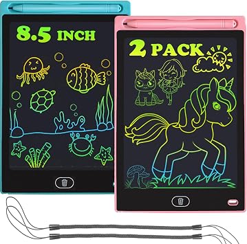 LCD Writing Tablet Colorful Screen Rechargeable Doodle Board Toddler Educational Toys for 3 4 5 6 Years Old Boys Girls Drawing Tablet Gifts for Kids 2pc-Blue+Pink