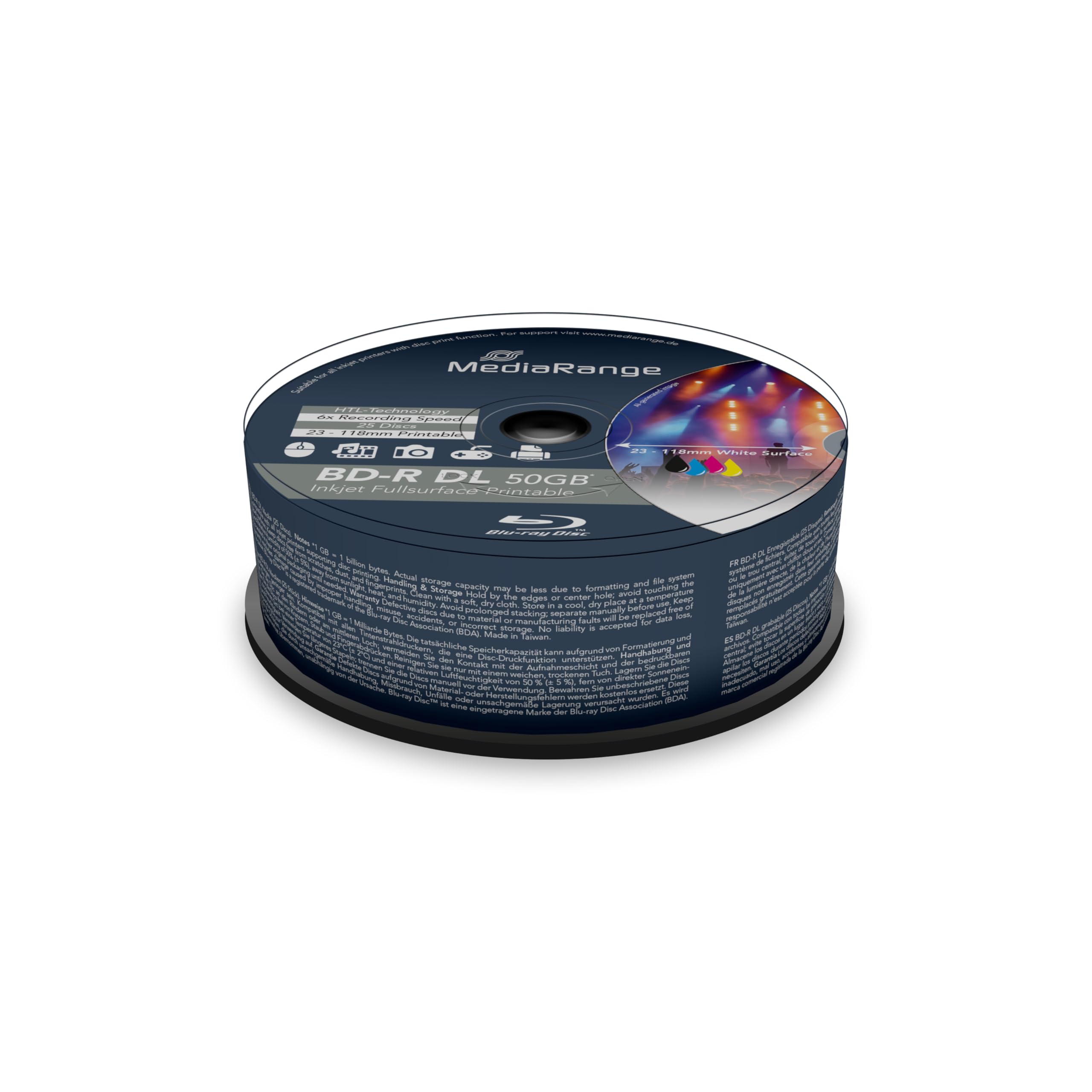 MediaRange - BLU-Ray Disc BD-r DL, 50 GB / 270 min, 6X, Full Printable, 25 Piezas en Caja