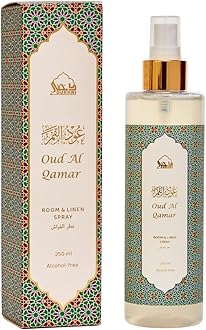 Dukhni Oud Al Qamar Attar Al Faraash by Dukhni|250ml Non Alcoholic Spray | Arabic Natural Mist | Air Freshener, Room Mist, Fabric & Linen Spray | Perfect for Prayer mats, beds, Sofas, Curtains