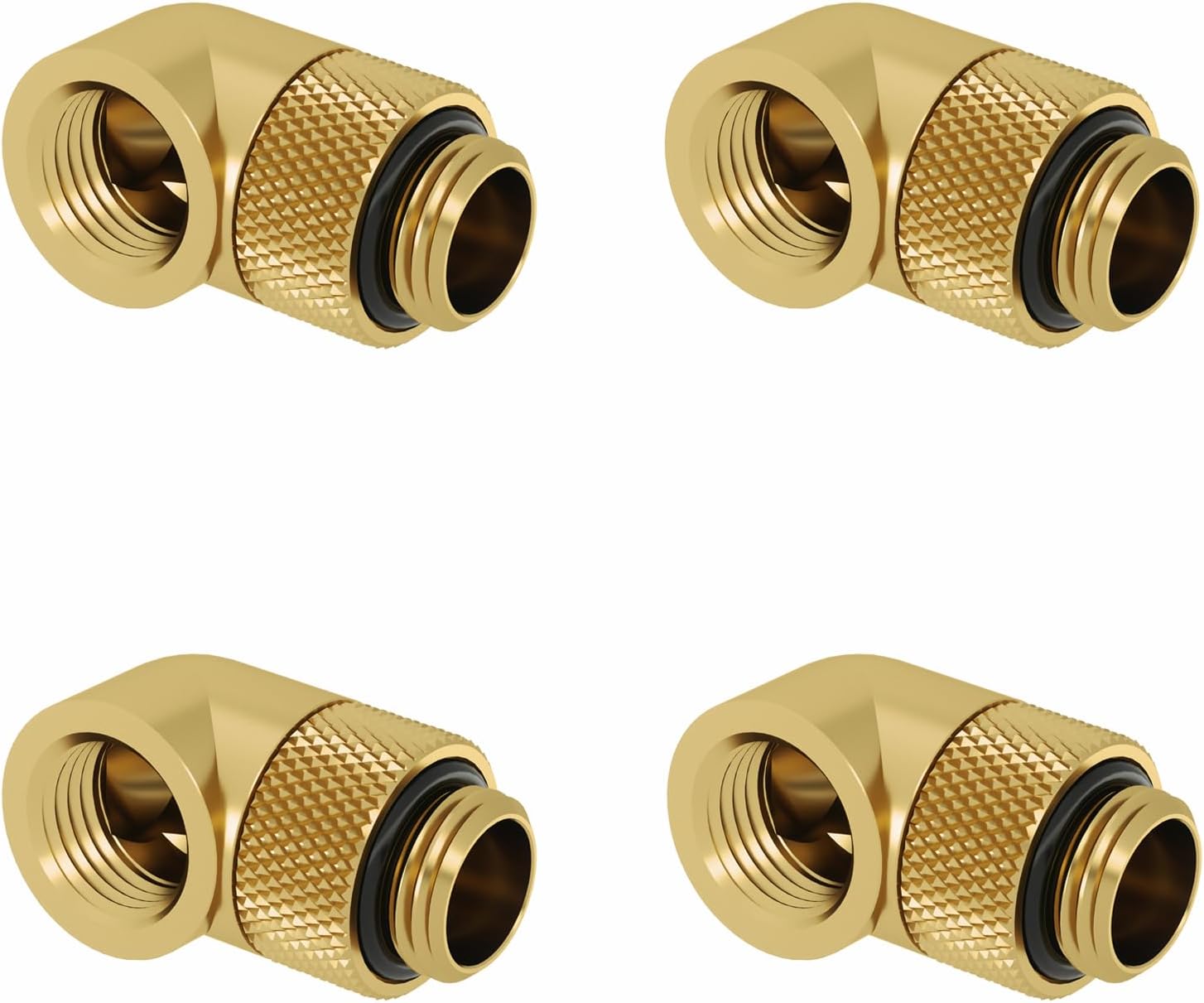 Barrow 4 Pack G1/4" Male to Female 90° Fitting, 360° Rotary 90 Degree Angled Elbow Connector, Enhance Multi-Link Rotary Adapter Fitting for Computer Water Cooling System, Gold