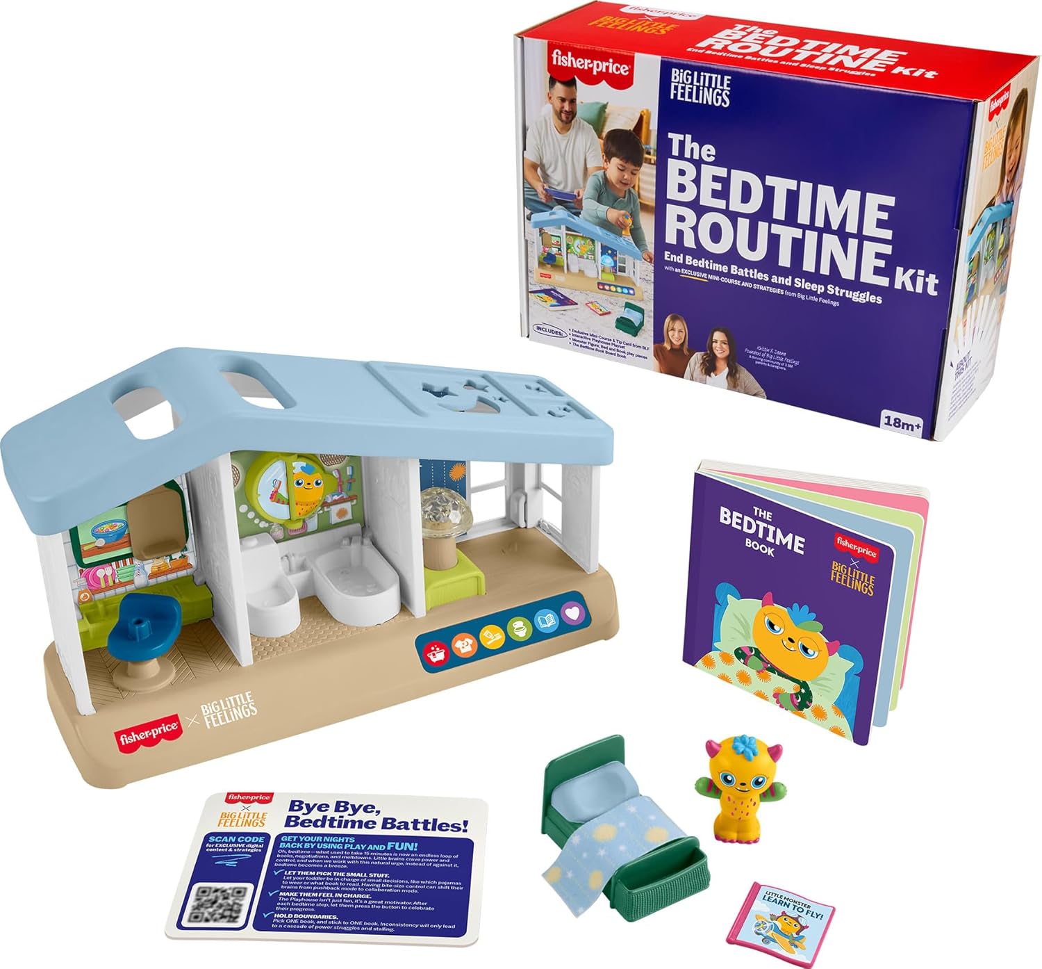 Fisher-Price Toddler Toys Big Little Feelings Bedtime Routine Kit, 4-Piece Set of Activities & Parenting Tips for Kids Ages 18 Months+