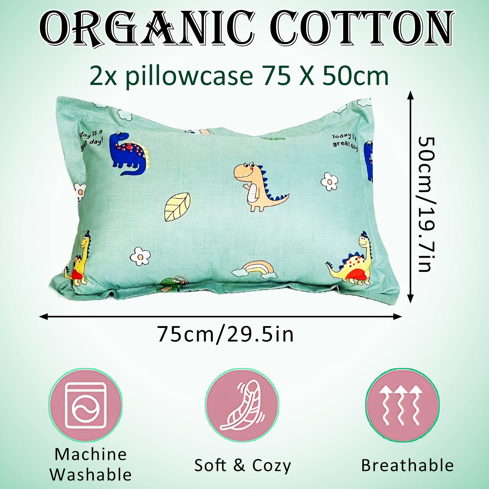 LHLZNB Baby Toddler Pillowcase,2 Pack 100% Cotton Pillow Cover,Cot Bed Pillow Pair Cases 50x75cmSoft and Breathable Baby Pillowfor Boy & Girl Bedding - Image 2