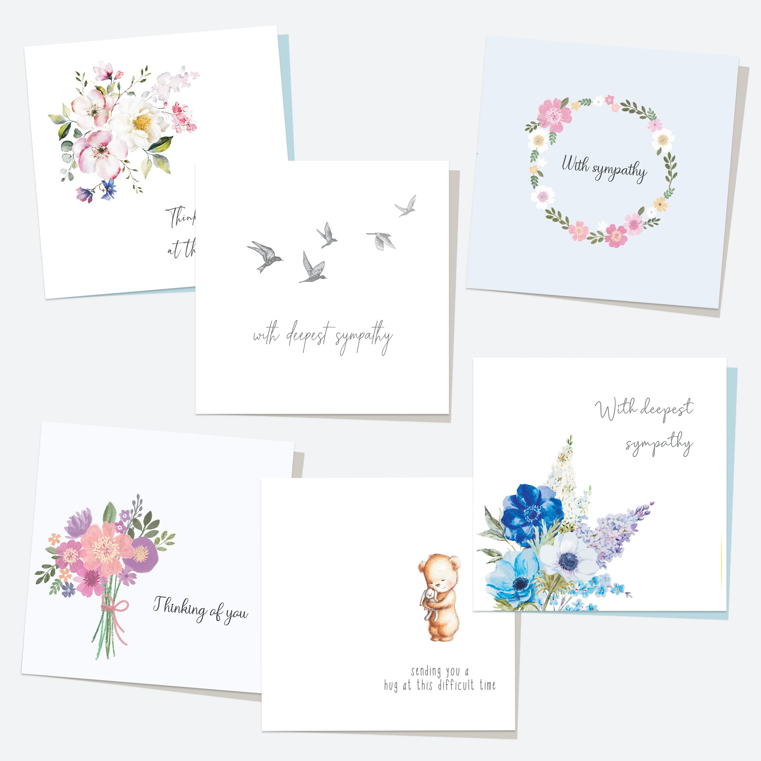 Dotty about Paper, Sympathy Cards, Mixed Flowers & Birds, Pack of 6. Multipack, Friends, Family, Hugs, Kisses, Modern
