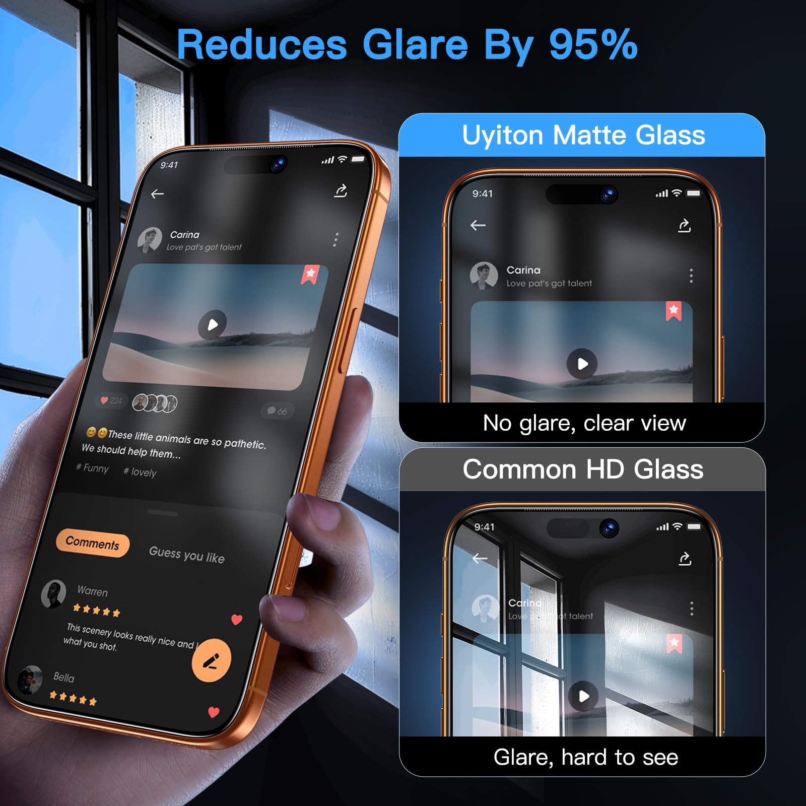 Uyiton Pellicola protettiva per la privacy opaca per iPhone 17 Pro Max | Anti-spia, antiriflesso e anti-impronte, sblocco delle impronte digitali, durezza 9H+, infrangibile, liscio, senza bolle