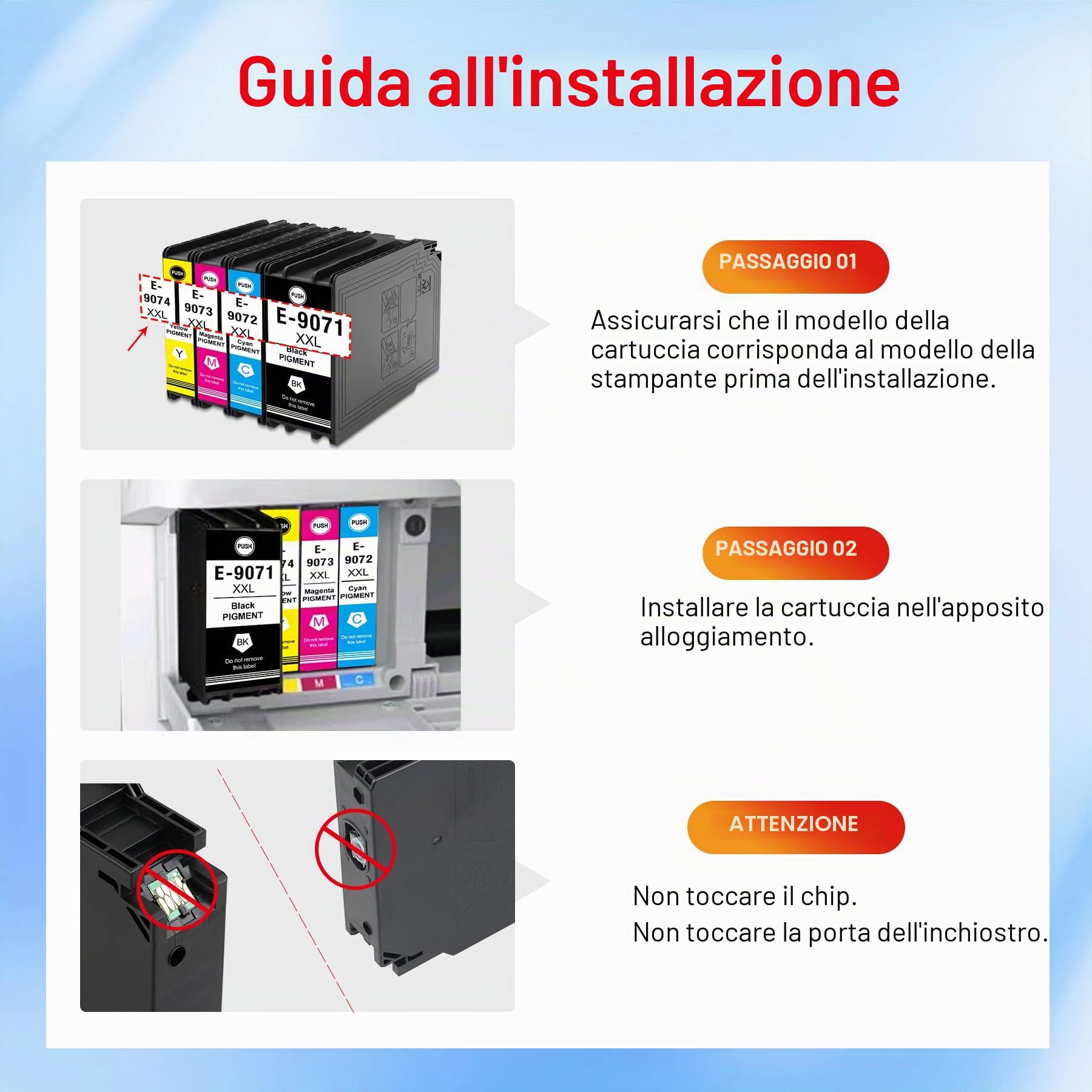 T9071 T9072 T9073 T9074 Inchiostri compatibili con EPS T9071XXL T9072XXL T9073XXL T9074XXL Multipack per stampanti Workforce Pro WF-6000, WF-6090, WF-6590 (4 pezzi, nero, ciano, magenta