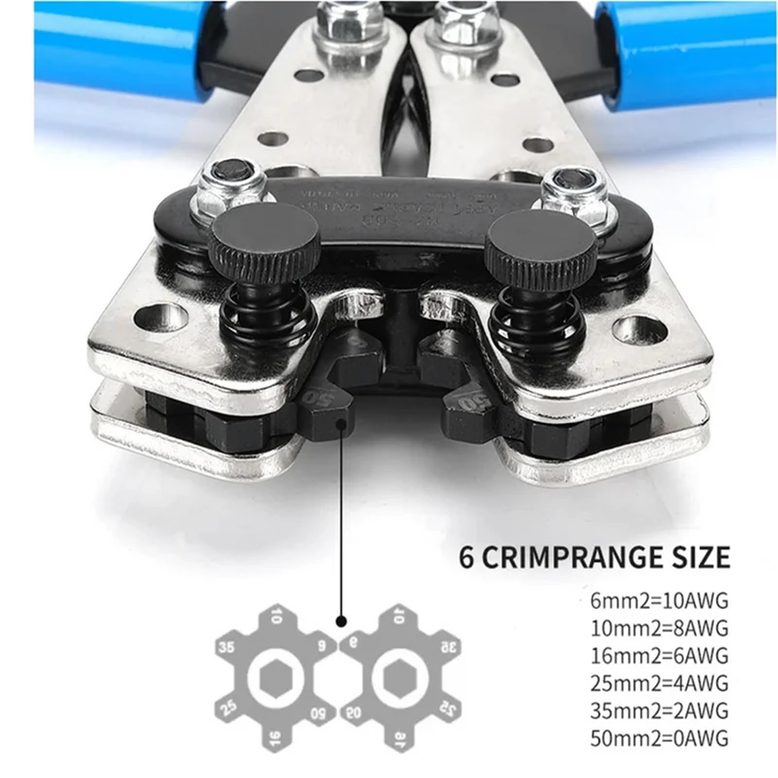 Pince à sertir hydraulique HX-50B, pince à sertir 6-50 mm, cosses à anneau en cuivre 1-10 automatiques pour câbles nus, outil de sertissage pour cuivre et aluminium (jeu de trois pièces 50b)