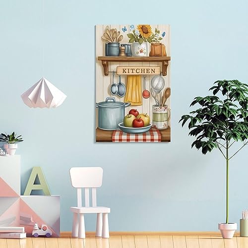 Miniatura 4 de Arte De Pared De Cocina De Campo, Impresiones En Lienzo Enmarcado, Utensilios De Cocina Y Alimentos, Pintura Rústica De Granja, Cocina, Comedor,