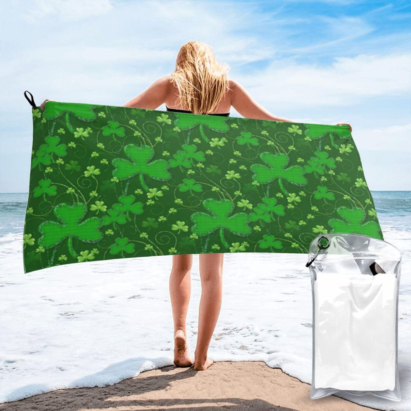 NImongt Background St Patrick'S Day Glitter Print Adult Towel Travel Gym Beach Hiking Yoga Camping Lightweight Quick Dry Versatile