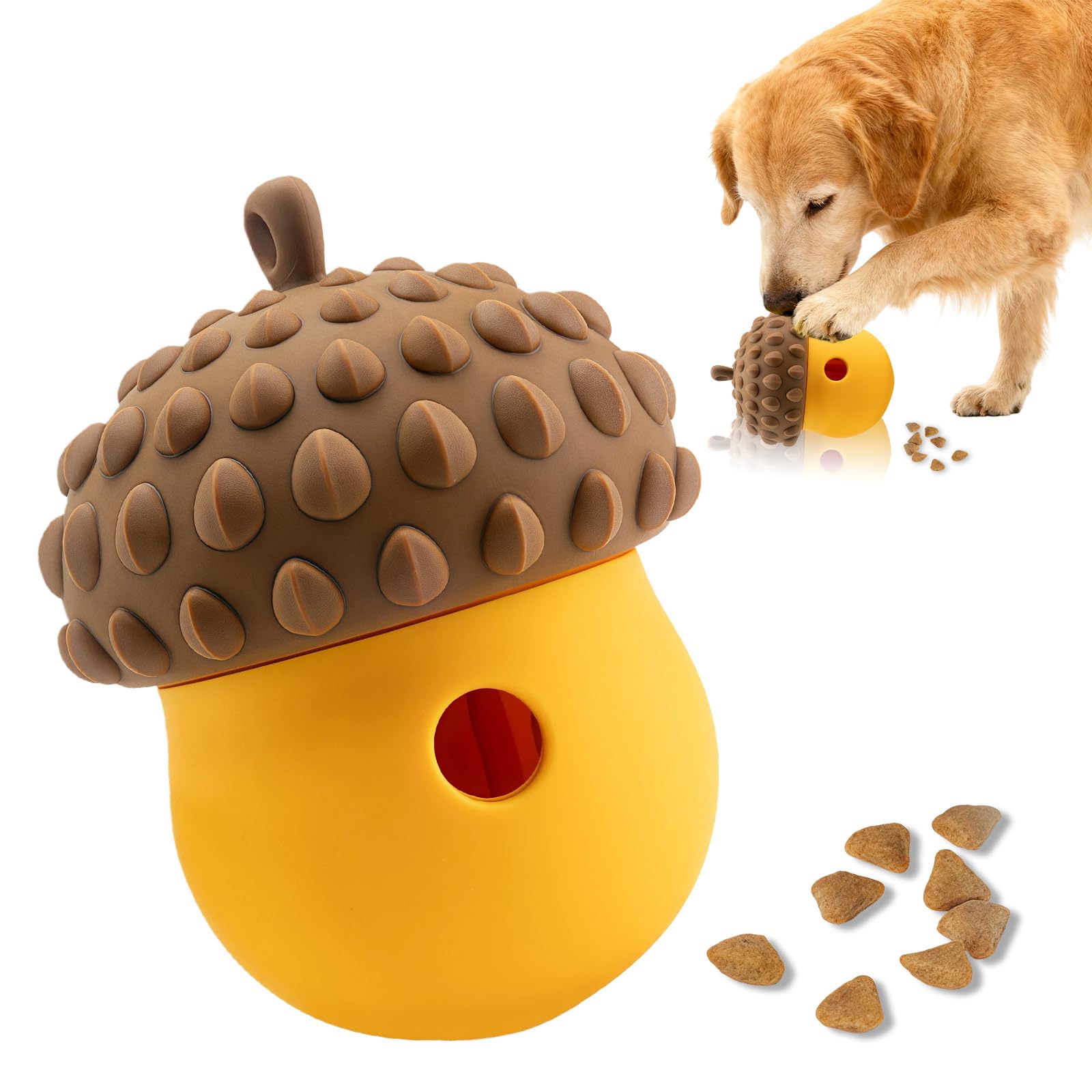 Esoes Pet Treat Dispensing Ball Interactive Treat-Dispensing Puzzle Dog Toy Slow Eating IQ Treat Ball for Small Medium Dogs and Cats (Brown)