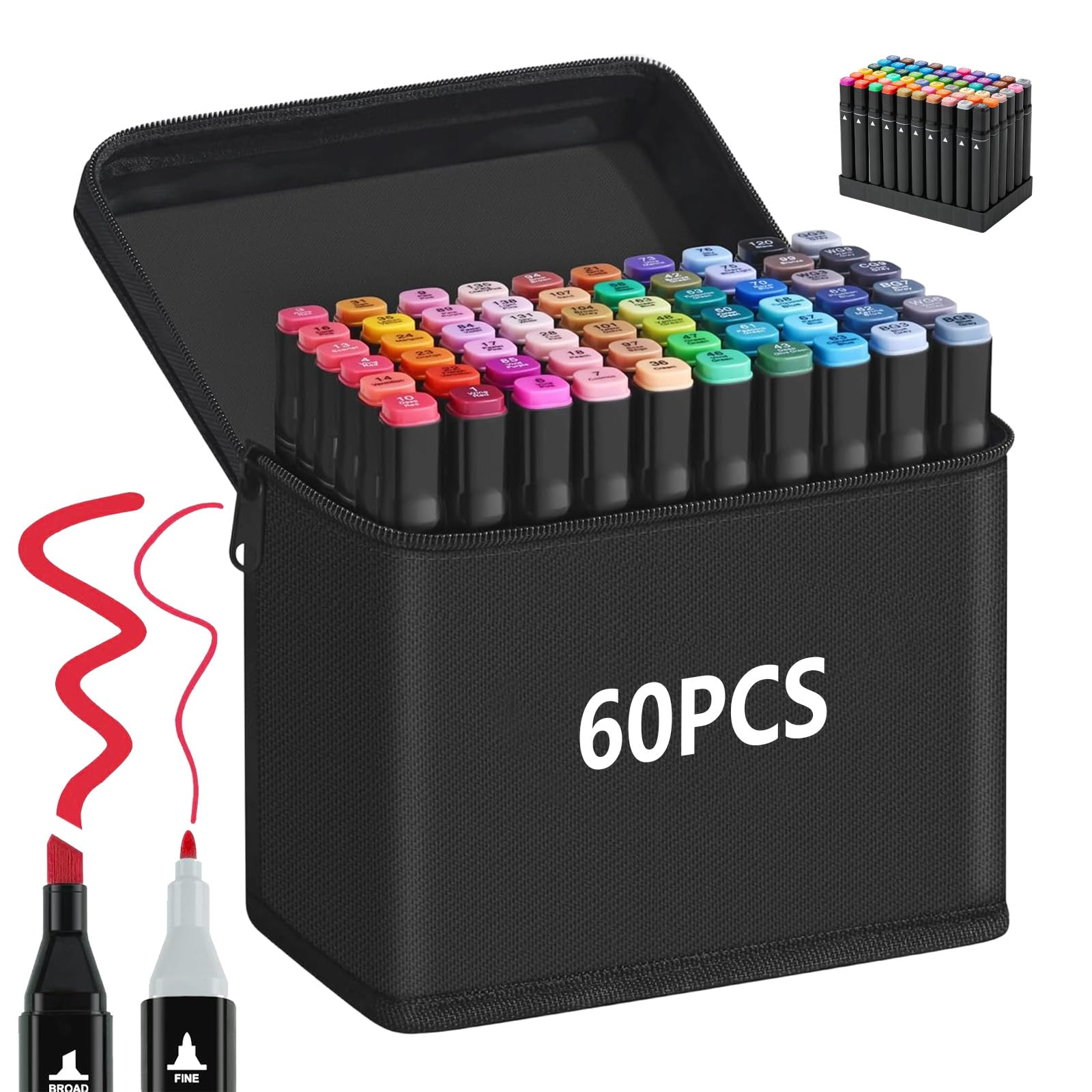 Rotuladores Colores de 60 Colores Doble Punta Artist Marcadores Permanentes Secado Rápido Marker Pen para Niños, Artistas, Ideales para dibujar, Bocetos, Cómics, Garabatos