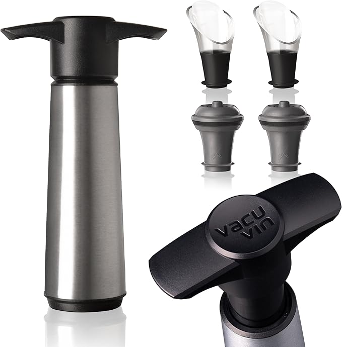 Vacu Vin Wine Saver Gift Set Stainless Steel 1 x Vacuum Pump + 2 x