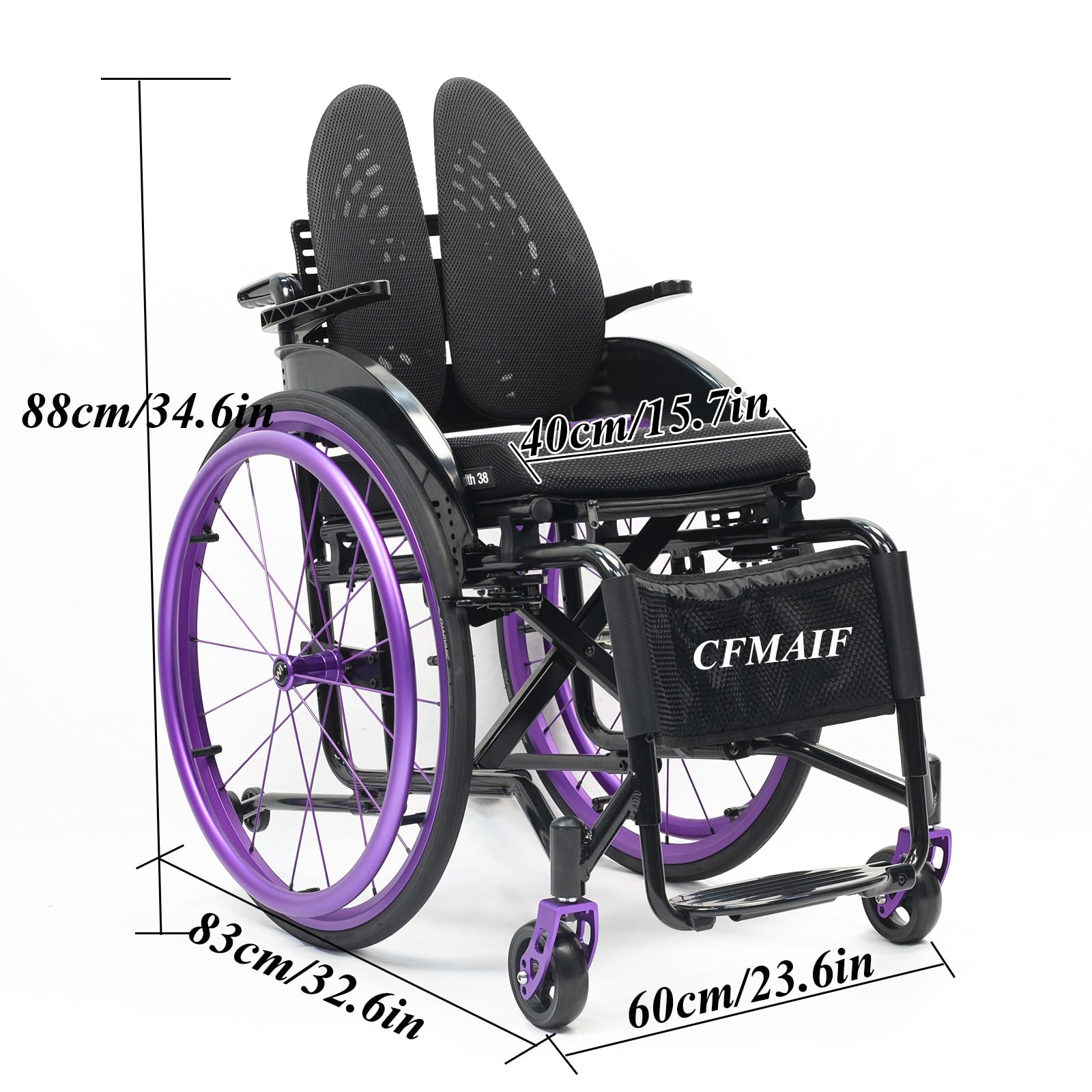 Samobieżny wózek inwalidzki, wąski, ultralekki, aluminiowy, transportowy wózek inwalidzki do mieszkania i w podróży (40 cm, czerwony)